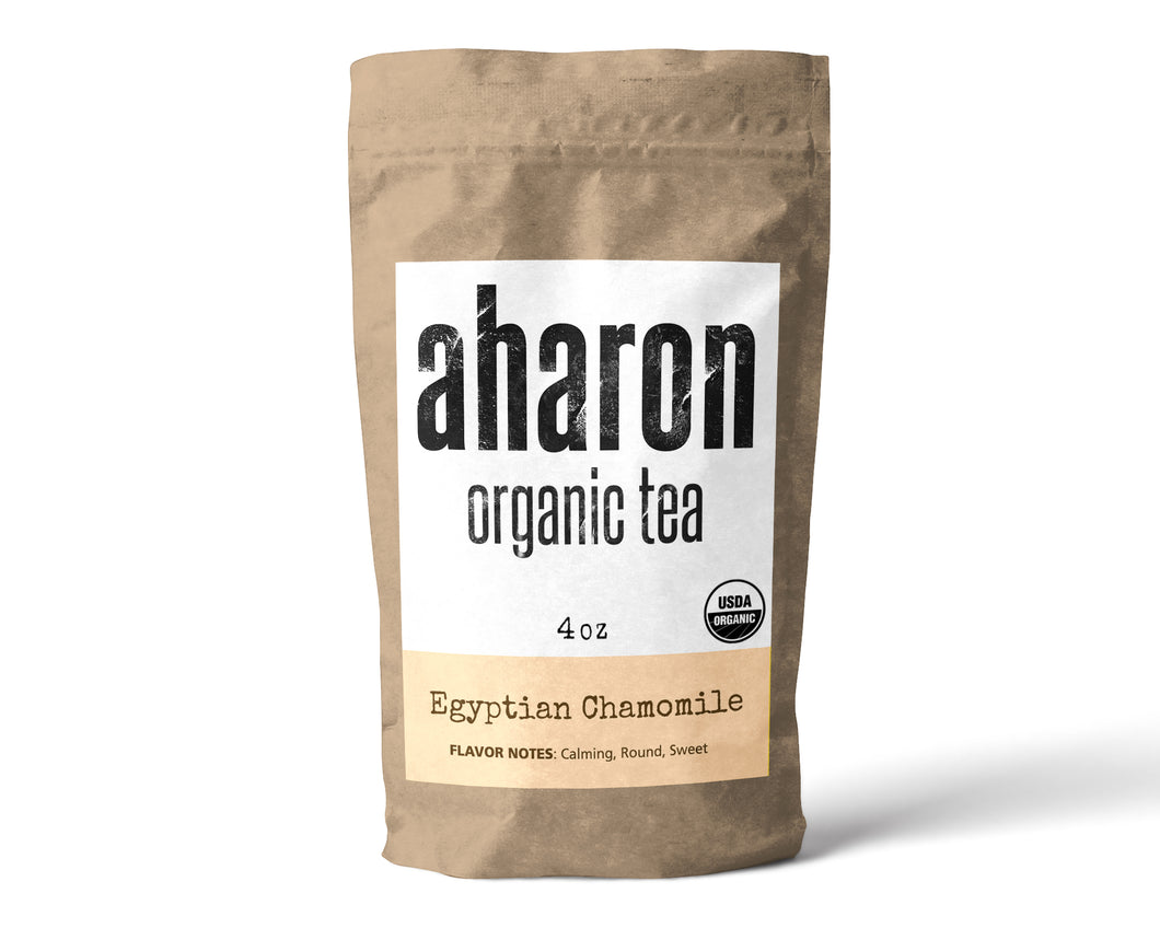 Egyptian Chamomile Aharon tea with calming, round, and sweet flavor notes 