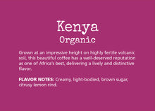 Load image into Gallery viewer, Grown at the impressive height on highly fertile volcanic soil, this beautiful coffee has a well-deserved reputation as one of Africa’s best, delivering a lively and distinctive flavor.  FLAVOR NOTES: Creamy, light-bodied, brown sugar, citrusy lemon rind.
